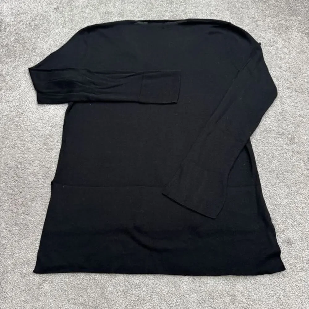 Zara Knit V-Neck Hi-Lo Pullover Sweater Womens Large Black Acrylic Blend Stretch